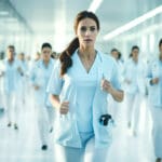 doctor in hospital lobby running for emergency case