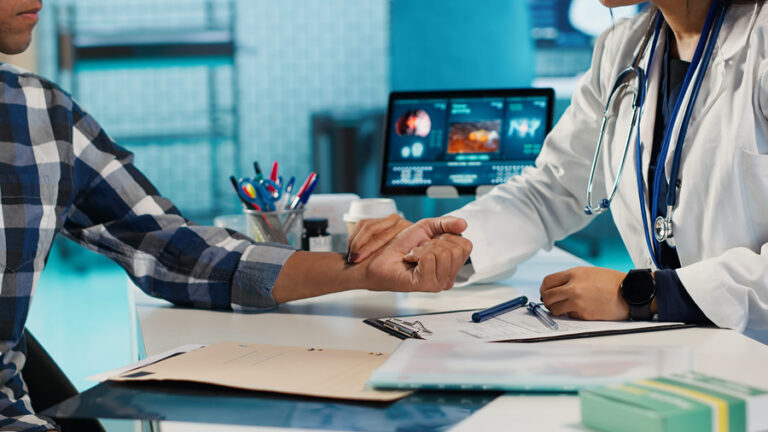 urgent care doctor with patient